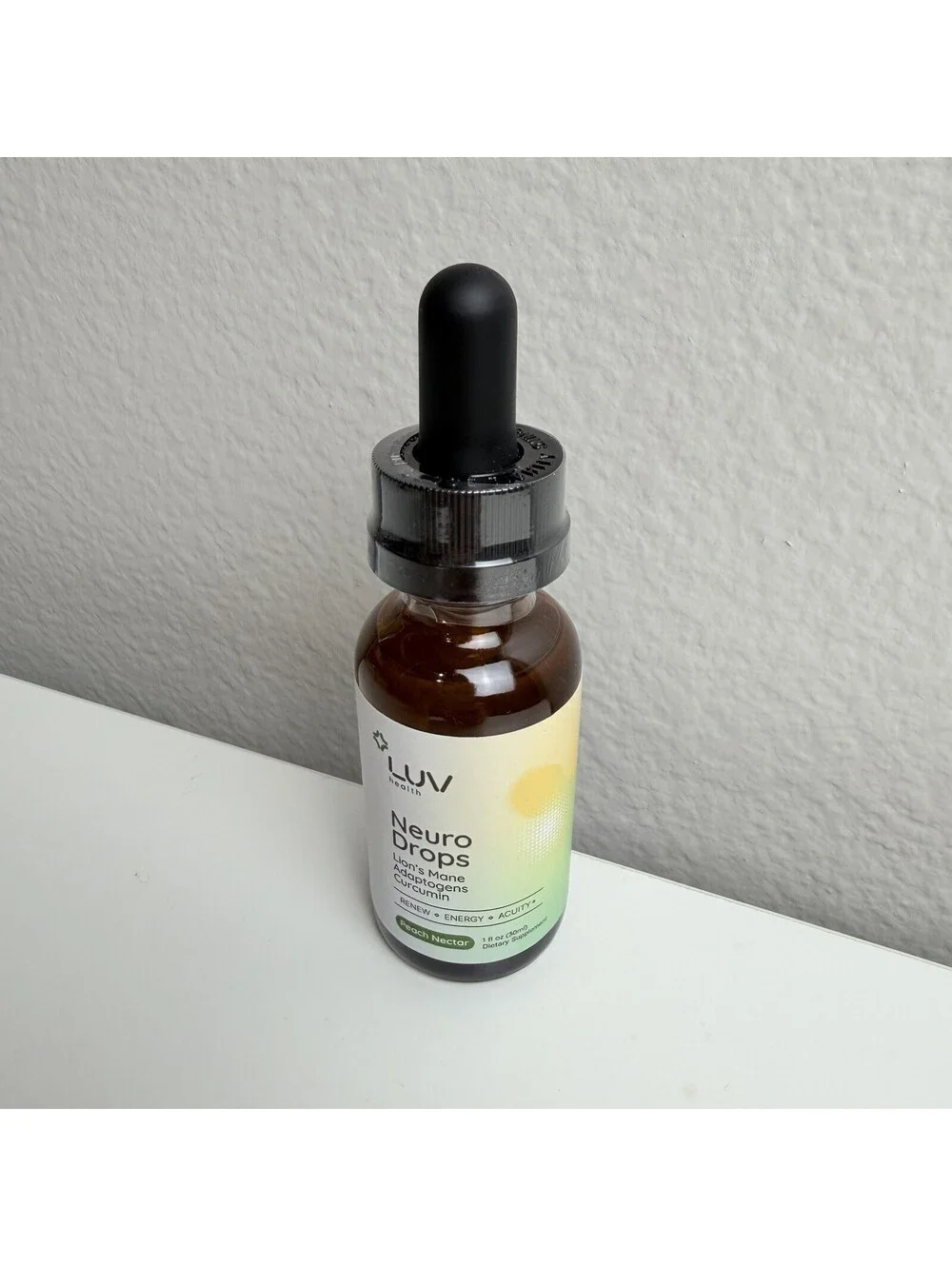 LUV Health Neuro Drops Peach Nectar Lion’s Mane Curcumin 1 fl oz 30mL